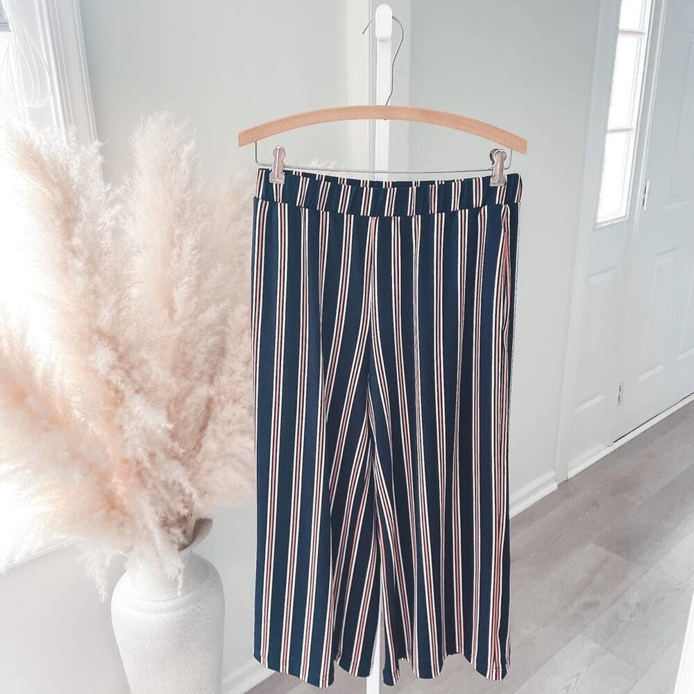 Banana Republic Striped Wide Leg Pants Y2k Casual Preppy Work Office Fall S